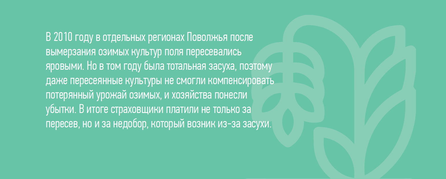 В 2010 году в отдельных регионах Поволжья после вымерзания озимых культур поля пересевались яровыми.