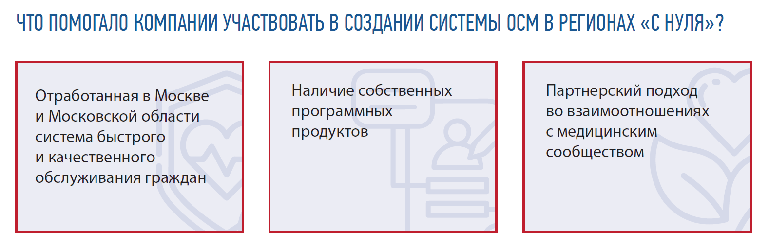 ЧТО ПОМОГАЛО КОМПАНИИ УЧАСТВОВАТЬ В СОЗДАНИИ СИСТЕМЫ ОСМ В РЕГИОНАХ «С НУЛЯ»?